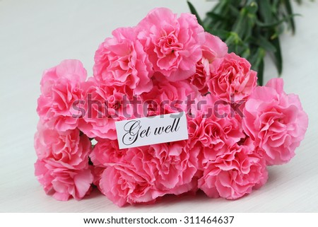 Get well card with pink carnations bouquet