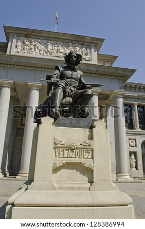 Prado Museum. Statue of the painter Diego Velazquez. Madrid. Spain.