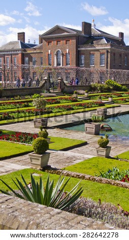 London, United Kingdom - March 31, 2015: Kensington Palace and Gardens. Incidental people.