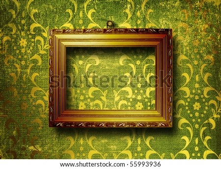 Old gold frame Victorian style on the wall in the room