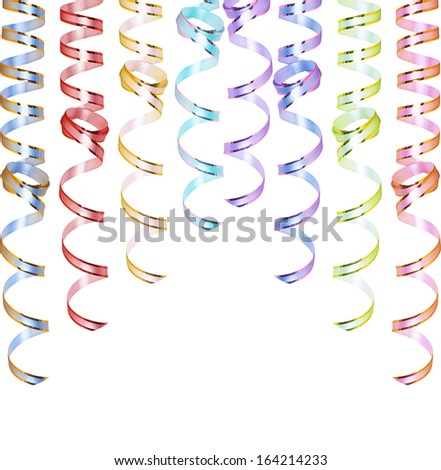 Gold streamers for festive decoration isolated on white background