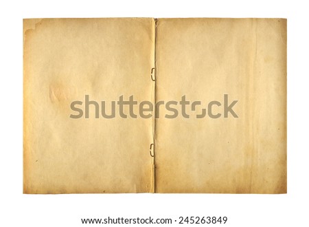 Open cover writing-book with  metal clip for record on the isolated white background