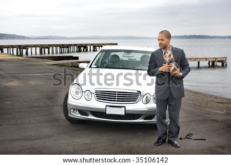 Business Man Luxury Car with Dog