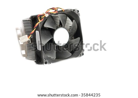 Isolated Computer CPU Cooling Fan Needs Repair on a white background.