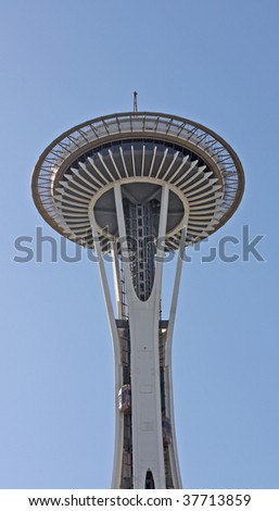 Seattle Washington Space Needle Monument with Both Elevators Visible.