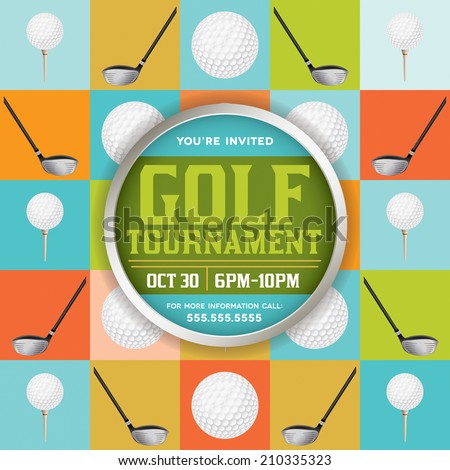 A vector golf tournament flyer design. EPS 10. EPS file contains transparencies. Text has been converted to outlines and is on its' own layer.