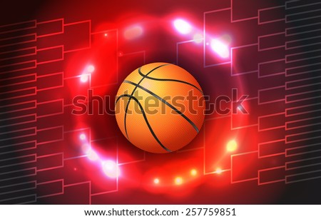 A vector illustration of a colorful basketball tournament ball and bracket. Vector EPS 10. EPS file contains transparencies and a gradient mesh.