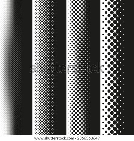 Halftone dots pattern gradient set in vector format. 45 degree angled halftone dots.