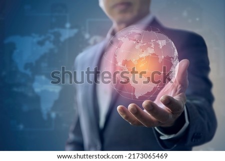 Similar – Image, Stock Photo Male hand holding globe in a plastic bag. Contaminated Earth