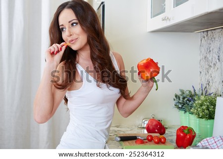 Young Woman Cooking. Healthy Food - Vegetable Salad. Diet. Dieting Concept. Healthy Lifestyle. Cooking At Home. Prepare Food