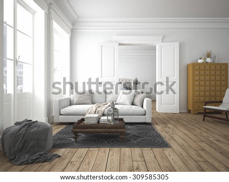 sofa of tissue in a modern living room. 3d rendering