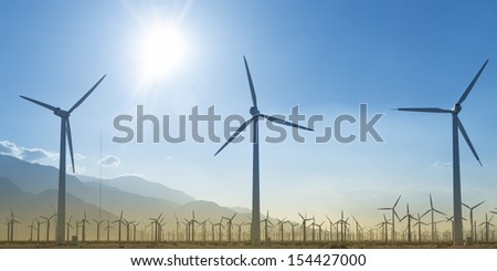 Windmill Farm Silhouette With Setting Sun