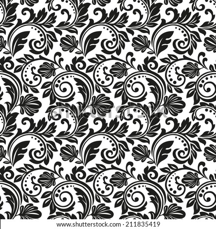 Wallpaper In The Style Of Baroque. Floral Pattern. A Seamless Black And ...