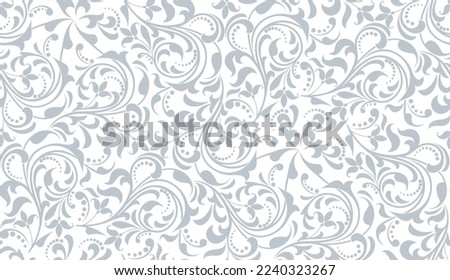 Flower pattern. Seamless white and gray ornament. Graphic vector background. Ornament for fabric, wallpaper, packaging.