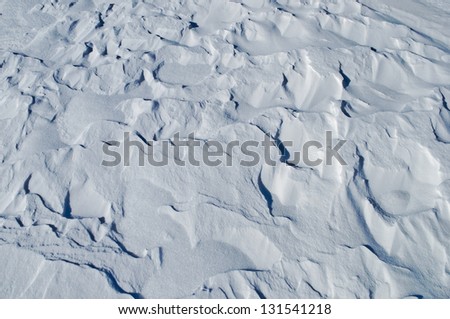Close up of windy white snow surface texture