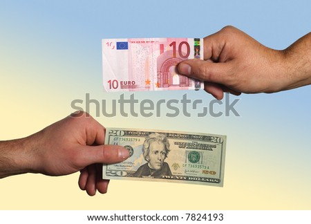 hands exchanges euros with dollars