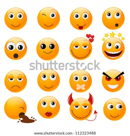 Set of orange smiles. Vector illustration, isolated on a white.