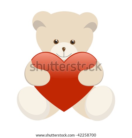 Valentine'S Day Teddy Bear Holding A Heart. Vector Illustration ...