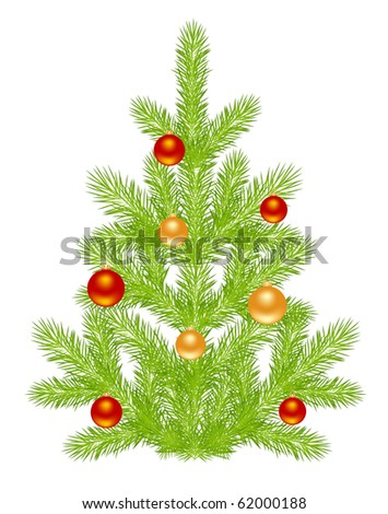 Christmas tree with simple decoration. Isolated on a white.