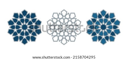 Set of Islamic traditional rosettes for greetings cards decoration and design isolated on white backgrounds. Vector illustration.