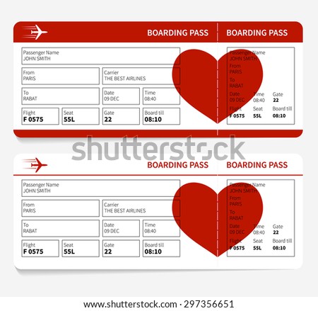 Vector Template Of Airline Boarding Pass Tickets With Heart - 297356651 ...