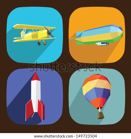 air  transportation icons long shaddows style