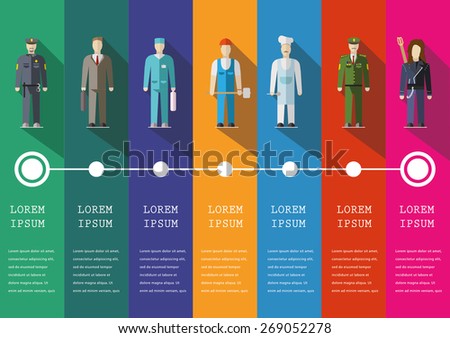 Infographic people of different professions. Flat design illustration