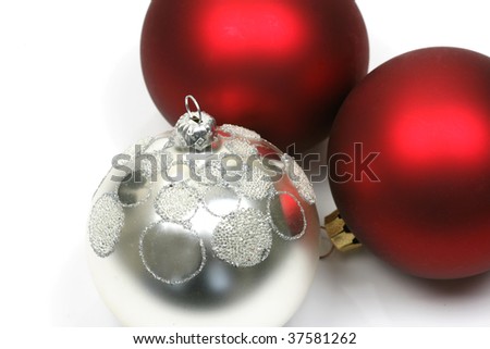 Red and silver christmas balls isolated on a white background