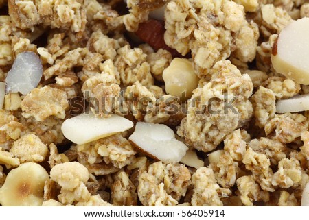 crunchy breakfast cereals background with all sorts of nuts