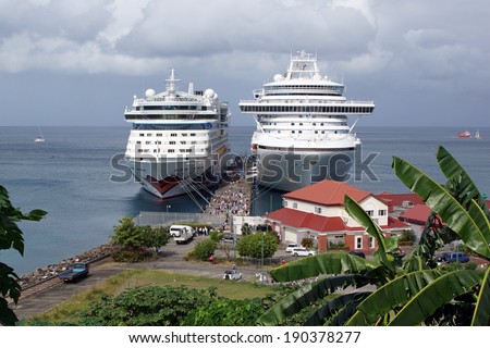 SAINT GEORGES, GRENADA - DECEMBER 14, 2013: Cruise ships in the harbour of Saint Georges on December 14, 2013 in Grenada, Caribbean