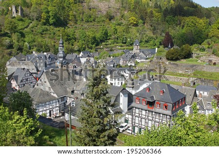 MONSCHAU, GERMANY - MAY 18, 2014: Typical village of the Eifel region on May 18, 2014 in Germany, Europe