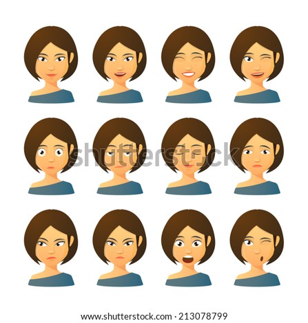 Isolated set of female avatar expressions