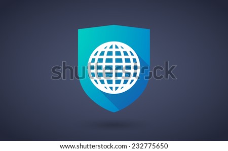 Illustration of a long shadow shield icon with a world globe