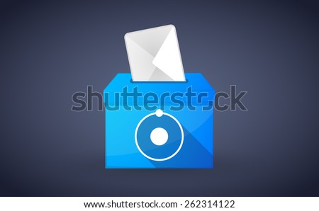Illustration of a blue ballot box with an atom