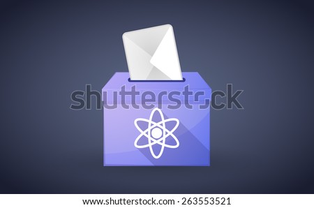 Illustration of a ballot box with a vote and an atom