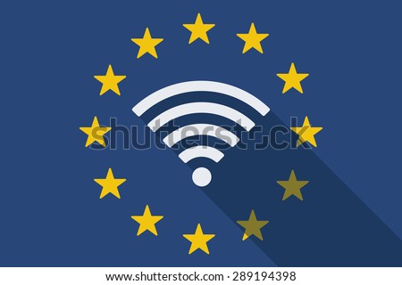 Illustration of an European Union long shadow flag with a radio signal sign