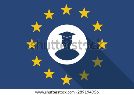 Illustration of an European Union long shadow flag with a student