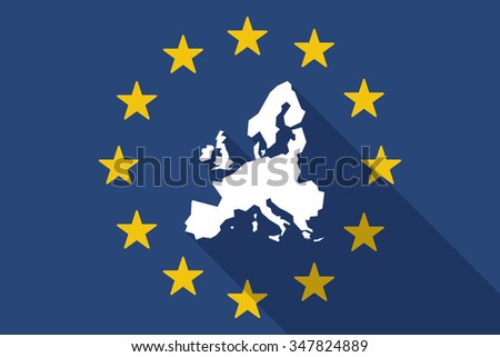 Illustration of an European Union  long shadow flag with  a map of Europe 