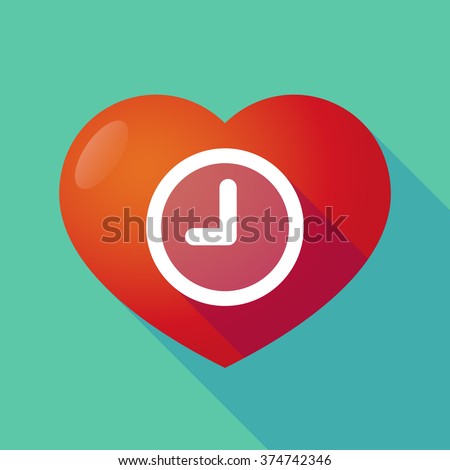 Illustration of a long shadow red heart with  a clock