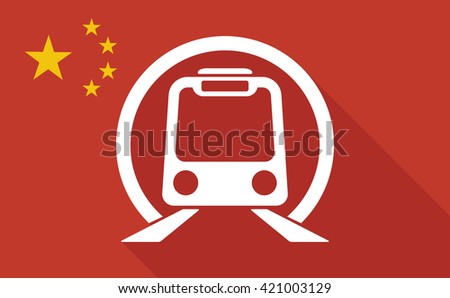 Illustration of a China long shadow flag with   a subway train icon