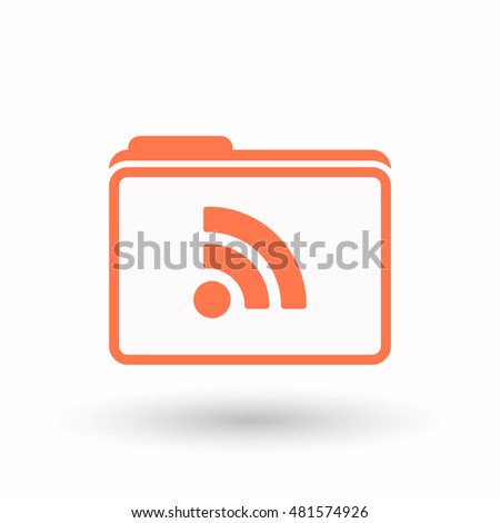 Illustration of an isolated line art  folder icon with an RSS sign