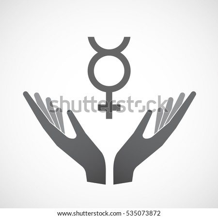 Illustration of an isolated hands offering sign with  the mercury planet symbol