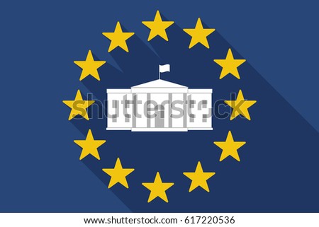 Illustration of a long shadow European Union flag with  the White House building