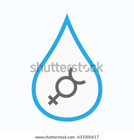 Illustration of an isolated line art water drop with  the mercury planet symbol