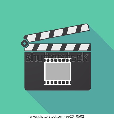 Illustration of a long shadow cinema clapper board with   a photographic 35mm film strip