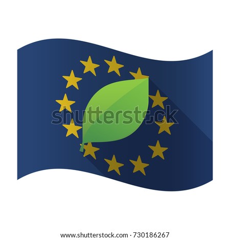 Illustration of an isolated waving EU flaw with a green  leaf