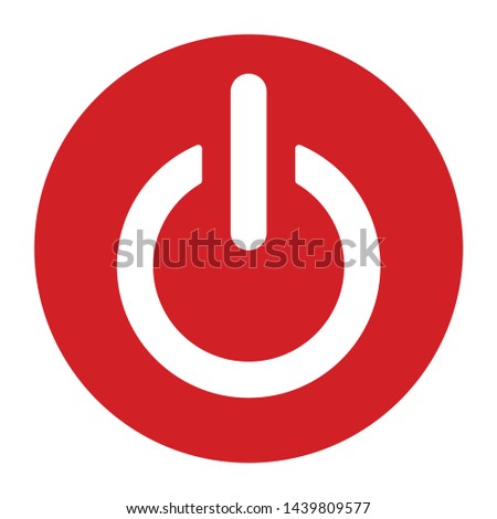 Power icon vector isolated on flat red round button illustration