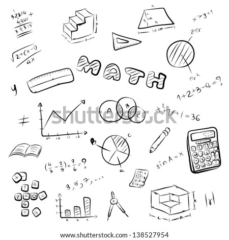 Collection Of Mathematics Symbol And Equipment / Hand Drawing Vector ...