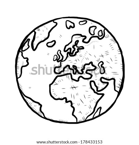 Earth / Cartoon Vector And Illustration, Black And White, Hand Drawn ...