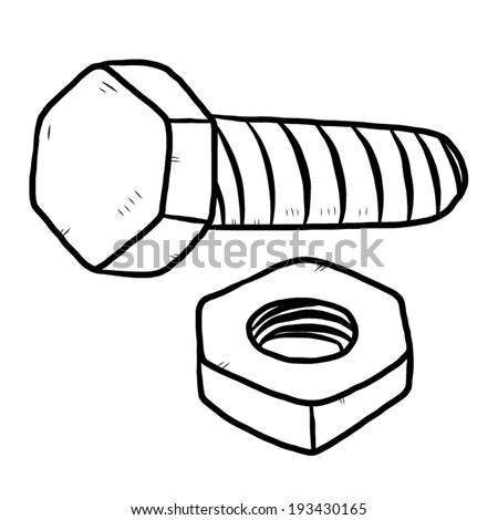 Nut And Bolt / Cartoon Vector And Illustration, Black And White, Hand ...